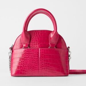 Zara hot pink faux Croc-Embossed purse
